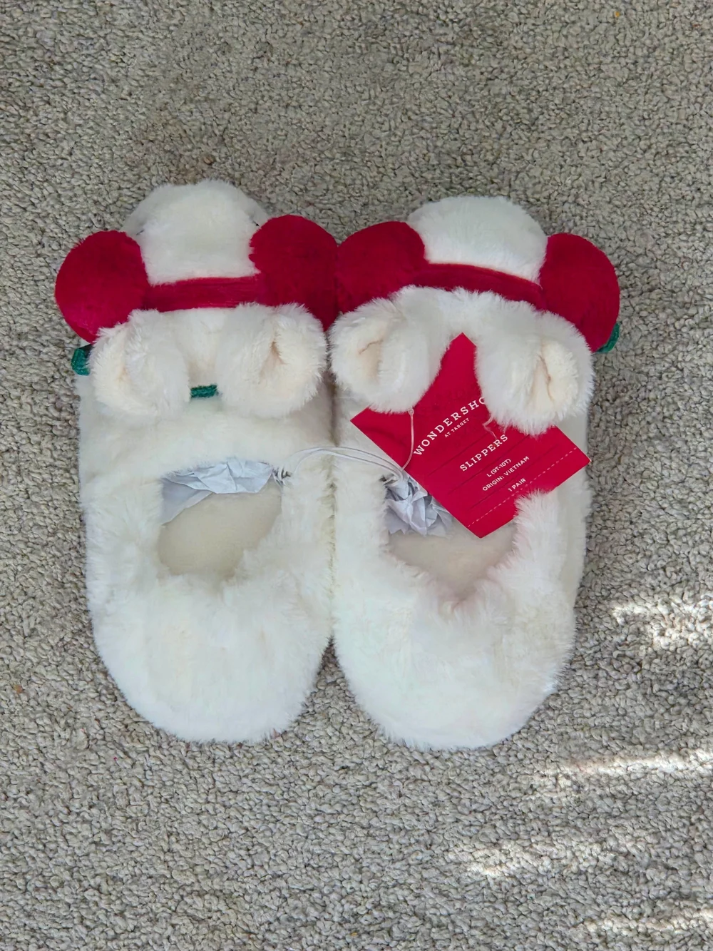 Wondershop - Plush White Bunny Toddler & Kids' Slippers with Red Earmuffs